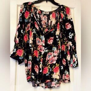 Show Me Your MuMu Navy Floral Blouse with Flutter Sleeves